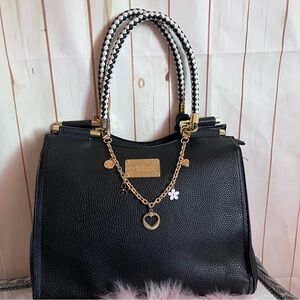 Bebe  Black and Gold Satchel with Braided Handles